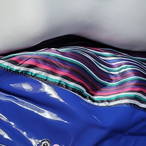 Raincoat size M  from Dennis basso, blue, patent PU, shiny! Striped l… - Picture 6 of 9